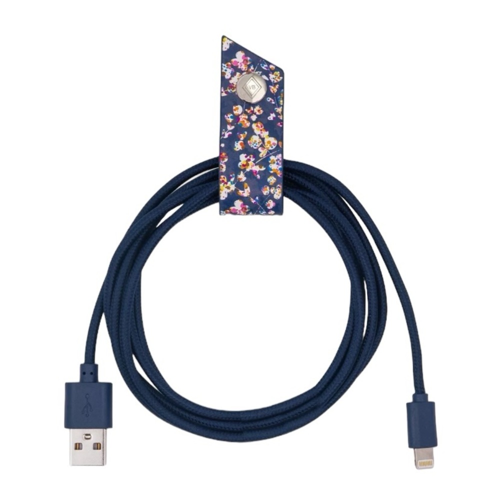 VERA BRADLEY 5’ Long 8-Pin Charging Woven Cable with Leatherette Cord Keeper